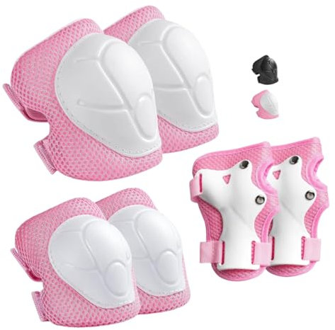 Protection Roller Enfant Rose 6 Pièces avec Genouillères, Coudières et Protège-Poignets, Genouillère Enfant Fille Conçu Genouillère Sport Adolescents Adapté au Patinage en Plein Air et au Cyclisme