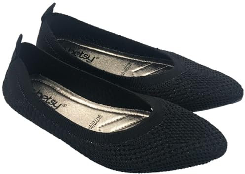 Ladies Knitted Elasticated Cushioned Insole Pointed Toe Slip on Ballerina Shoes Size UK 3-8 (Black, UK Footwear Size System, Adult, Women, Numeric, Medium, 5)