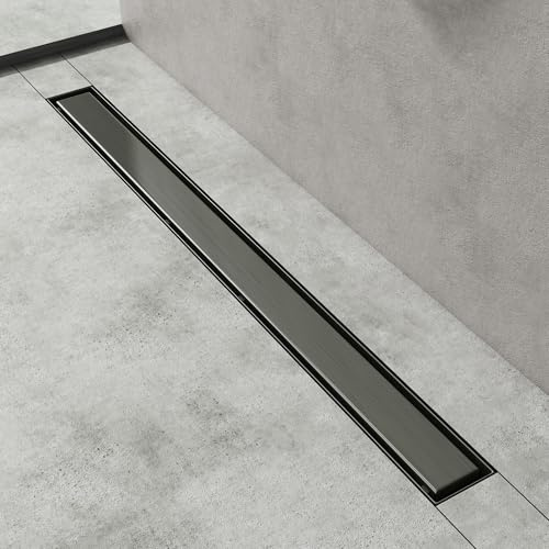 Mai & Mai Canaleta de Ducha de Acero Inoxidable sifón de desagüe para Cuarto de baño Rectangular, Canal de Drenaje Gris de 90cm con dispositivo desodorante y filtro de pelo 35L/min KE110