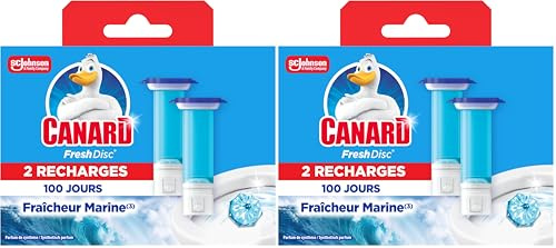 Canard WC Fresh Disc Recharges Fraîcheur Marine - Bloc WC Sans Cage Nettoyant - Nettoie à 360° - Nouvel Emballage 100% Carton - 2 Recharges (Lot de 2)