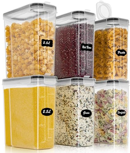 Withosent 2.5L Vorratsdosen Luftdicht 6er Set, Aufbewahrungsbox Küche mit Deckel aus Plastik, Vorratsbehälter Organizer Müslidose für Getreide, Mehl, Müsli, Cornflakes, Pasta, Futter Haustiere