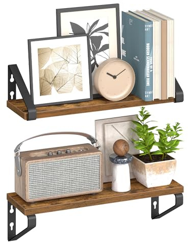 VASAGLE Wandregal, Schweberegal, 2er Set, Regalbrett, 2 Montagemöglichkeiten, 40 cm, für Wohnzimmer, Küche, Arbeitszimmer, Badezimmer, vintagebraun-Mattschwarz LWS042K01