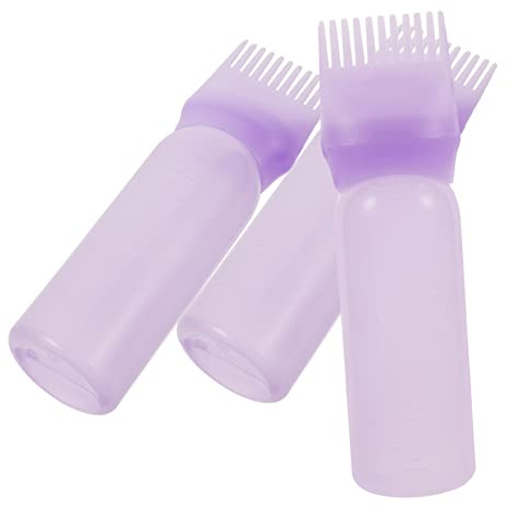 Healvian Lot de 3 Flacons Applicateurs D'huile Capillaire 100 Ml Peigne à Racines pour Coloration Cheveux Professionnels Violet Usage Salon et Domicile
