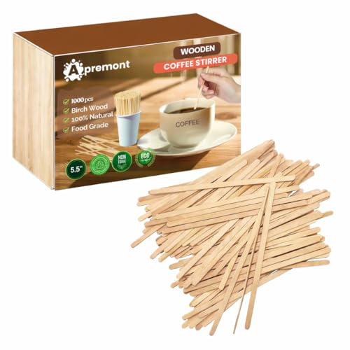 Apremont 5.5” 1000pcs Birchwood Coffee Stirrers – Eco-Friendly Wooden Stir Sticks for Hot & Cold Drinks – Compostable, Disposable, Natural Wood, Smooth Finish – Bulk for Coffee Bar, Office, Cafe