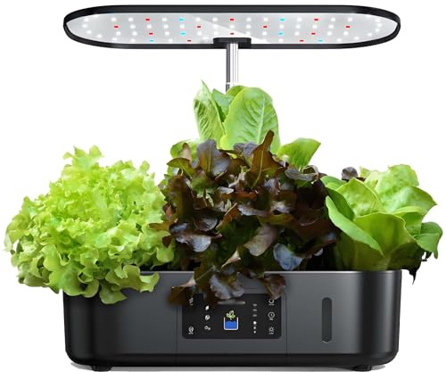 Kit de jardín hidropónico para Interiores con luz LED para Cultivo, Maceta con riego automático, sin Necesidad de Tierra para Plantar Lechuga, Verduras y hortalizas Frescas Durante Todo el año Black