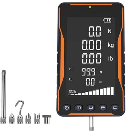 Digital Force Gauge, Push and Pull Meter, with 5 Pcs Probe, 3 Measurement Mode and Units N/Kg/Lb, with Large Color Display, for Compression/Tension Tester