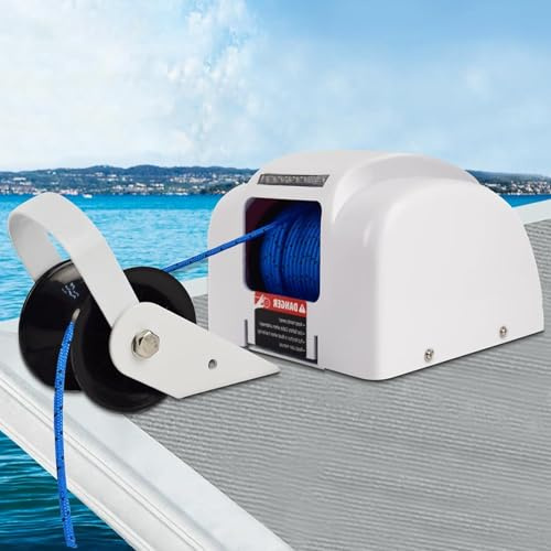 VNATWGOO Automatic Anchor Winch, 12V Electric Boat Anchor Winch, with Rem0te Control, 318kg Pulling Power with 31m Rope, for Pontoon Boats Deck Ship Yacht Angling Boat CordlessControl