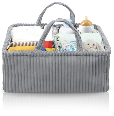 lelewangluo Förvaringsorganisatör för blöjbyte, Babyblöj Caddy Korg, Förvaringsväska med Fack & Handtag, Förvaringskorgen för Blöjbyte för Baby Shower-gåvor (Grå)