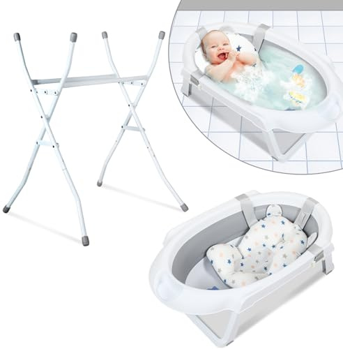 Daromigo Bañera para bebé con estructura, plegable, antideslizante, plegable, ahorra espacio, segura, para recién nacidos a partir de años (gris)