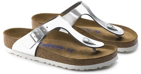 Birkenstock Classic 1003674 Gizeh Leder, Damen Zehentrenner, Silber (Metallic Silver), 41 EU (7.5 UK)