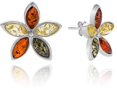 Copal Pendientes De Plata De Ley 925 Con Ámbar Báltico Multicolor