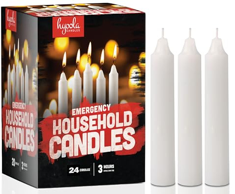 Hyoola Emergency Candles, White Short Tapers, Unscented Emergency Candle for Home and Emergencies Kit (Pack of 24)