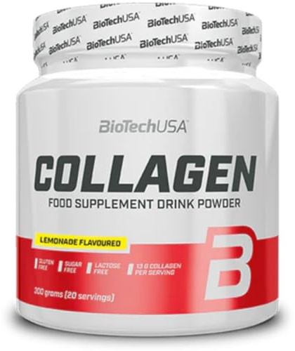 BioTechUSA Collagen | Hyaluronsäure- und Kollagenkomplex | Zusatz von Vitamin C und E | Haut-Wellness und -Nahrung, 300 g, Lemonade