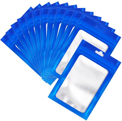 100 Pcs Resealable Mylar Ziplock Food Storage Bags, Smell Proof Bag with Clear Window, Packaging Pouch for Coffee Beans Candy Sample Food (Blue, 6.3 X 9.4 Inch)