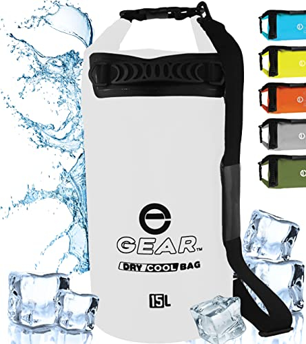 Enthusiast Gear Dry Bag Cooler - Roll Top Isolierter Rucksack - Tragbar, Zusammenklappbar, Wasserdicht mit Gepolstertem Schultergurt - Perfekt für Kajak Angeln Strand Wandern -15L (Weiß)