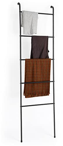 Portasciugamani a scala, in metallo nero, 5 ripiani, scala industriale, per bagno, soggiorno, lavanderia (nero opaco)