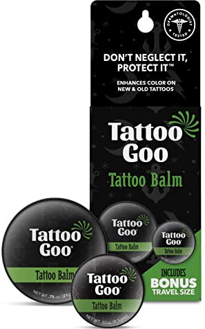 Tattoo Goo Tattoo Aftercare Balm, 0.75 oz & 0.32 oz, Travel Duo, Natural Olive Oil & Beeswax, Supports Vibrant Color, Hydrates Fresh Ink, Moisturizing & Lightweight, No Petroleum, Mild Scent