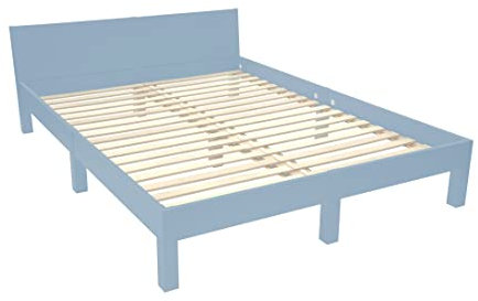 RAGABA Cama DABI extra larga 220 cm x ancho 200 cm | patas de madera de haya + marco laminado de tablero MDF, somier incluido, color azul paloma