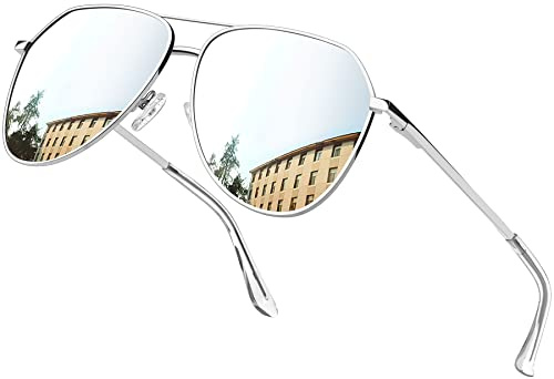 Joopin Oversized Silver Aviation Sunglasses Polarized, Retro Sun Glasses UV Protection, Military Shades Mirror lens Sunnies