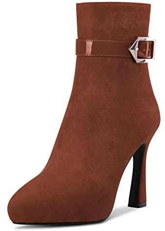 Castamere Donna Spillo Alto High Piattaforma Tacco Heel a Punta Stivaletti Cerniera Fibbia Sexy 10 CM Heels Marrone 38 EU