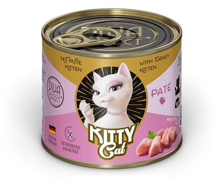 KITTY Cat Paté Pute Kitten, 6 x 200 g, Nassfutter für junge Katzen, getreidefreies Katzenfutter mit Taurin, Lachsöl und Grünlippmuschel, Alleinfuttermittel mit hohem Fleischanteil, Made in Germany