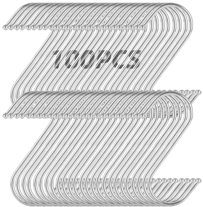 FWEEK 100 Stück S Haken 9cm, S-Haken aus Edelstahl, Edelstahl S Form Haken, S Geformte Metall haken Zum Aufhängen von Kleidern, Töpfen und Schalen, Geeignet für Küche, Bad und Schlafzimmer