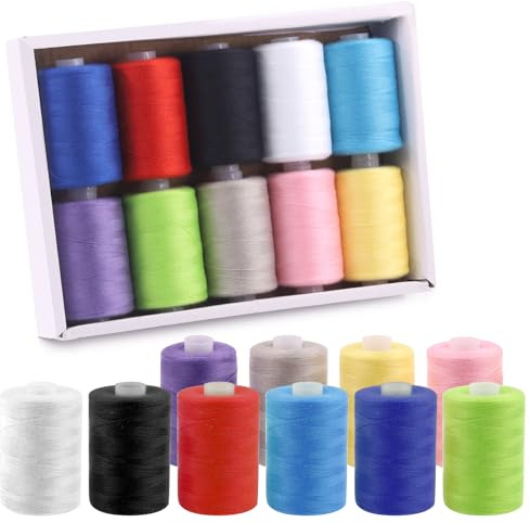 Swpeet 10 piezas hilos multiusos de 1000 yardas de colores arcoíris con kit de agujas de coser, prácticos hilos de coser de poliéster, hilo de bordar, juego de enhebradores de agujas de coser a mano