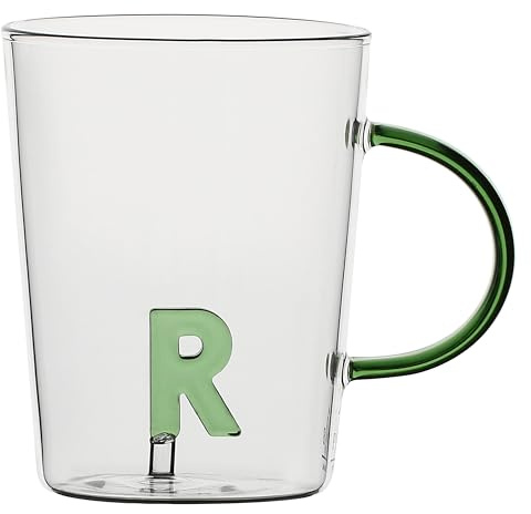 LA PORCELLANA BIANCA - Tazza Lettera 'R' in vetro borosilicato, capacità 400 cc, collezione Allalettera