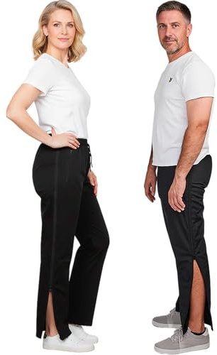 Dobsom Reha Hose Damen und Herren I Jogginghose seitlich zu öffnen I Sporthose Trainingshose mit durchgehendem Reissverschluss | Gr. M | Kurzgröße | Kurze Beinlänge