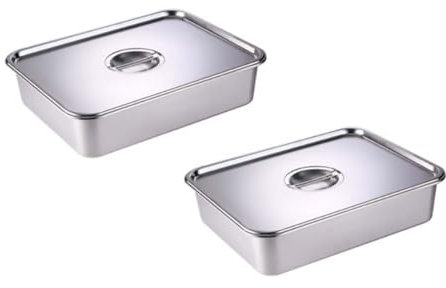 GRFELI Juego de recipientes de acero inoxidable, sartenes apilables de acero inoxidable, con tapas, apto para el congelador, hornos, placas de cocina, lavavajillas (36 x 27 x 7 cm