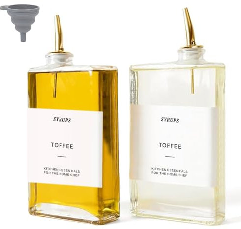 Lot de 2 bouteilles d'huile de vinaigre et d'huile, à remplir, avec bec verseur, bouteille d'huile d'olive en verre, distributeur de sirop de café, bouteille d'huile d'olive