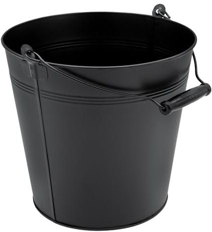 Seau en zinc décoratif avec poignée en bois - Noir - 10 l - Seau en métal pour planter ou transporter - Décoration de jardin - Seau à cendres - Seau à plantes - Seau à glace - Seau à champagne