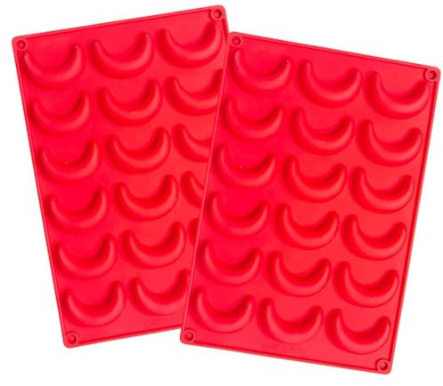 POHOVE Vanillekipferl Backform, 2 Stück 18 Mulden Vanillekipferl Backform Silikon, Backform Vanillekipferl für Schokolade Eiswürfel Pralinen(COLOR:rot)