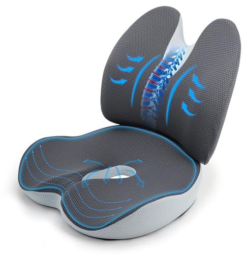 Cuscino 2in1 per Seduta e Supporto Lombare,Cuscino Ergonomico Sedia Ufficio,Cuscino del Sedile Sollievo dal Dolore Sciatico,Supporto Lombare per Sedute Lunghe,Cuscino Auto guidatore,Sedia da Ufficio