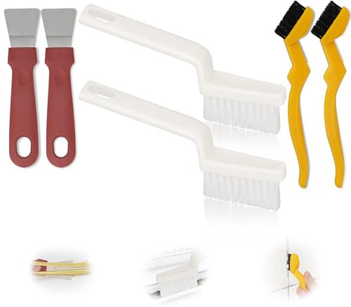 6 Stück V-Form Fugenreiniger Bürste Kit, 4 Steife Borsten Fugenbürste Bad Fliesen, Hartborsten Eckenreinigungsbürste mit 2 Multifunktionsspatel, Reinigungsbürste für Fliesenböden Küche Badezimmer
