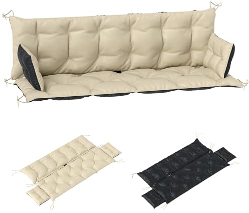 Outsunny 3 Sitzer Bankauflage 180x110x8 cm Bankkissen mit Bändern, Sitzkissen, Outdoor/Indoor Stuhlkissen, Sitzauflage, Sitzpolster, Bankpolster für Gartenmöbel, Hollywoodschaukel, Beige+Schwarz