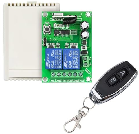 casstaly - Mando a distancia universal (433 MHz, relé inalámbrico, módulo de 2 canales, receptor, transmisor DC 12V 24V para puerta de garaje