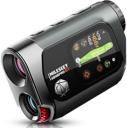 MILESEEY GenePro G1 Touchscreen & GPS Rangefinder with Slope, 43000+ No Subscription Preloaded Courses, F/C/B Distances, 1300 Yards Laser Range Finder Golf with Red & Green Display, Ball to Pin Mode