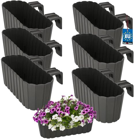 KOTARBAU® 6 Pezzi Fioriera da Esterno - Vasi per Piante da Esterno - 40 x 15 x 15 cm - Fioriera da Balcone - Rettangolare - PVC - Grigio - con Supporto - Leggera - Decorazione Balcone