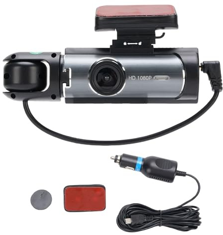 Denash Cámara DVR de Automóvil, Cámara de Tablero de Doble Lente HD 1080p con Pantalla de 3.16 Pulgadas, Grabadora Frontal e Interna de Gran Angular, Fuente de Alimentación DC5V 1A,