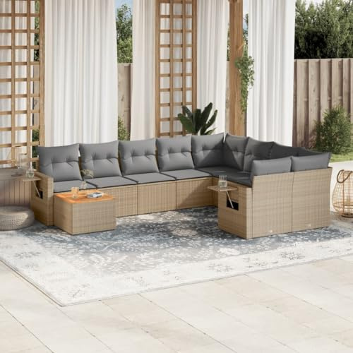 QZZCED Set di divani da giardino con tavolino pieghevole in rattan PE resistente e cuscini lavabili per terrazza o patio, mobili da esterno modulari e durevoli con superficie