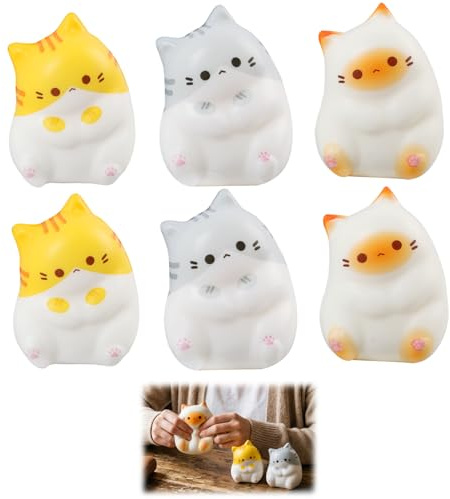 Squishy Chat Balle Anti-Stress Lot de 6 – Jouet Anti Stress en Silicone Souple, Balle Sensorielle Mignon en Forme de Chat pour Enfants et Adultes, Cadeau Relaxant