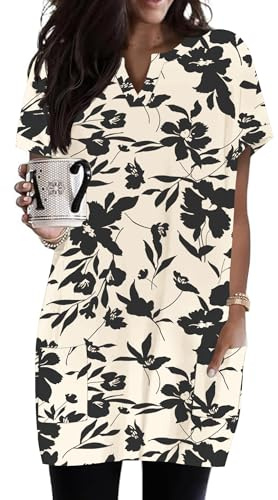 Rapbin Womens Short Sleeve Tunic Tops Oversized Loose Fit V Neck Long Shirt