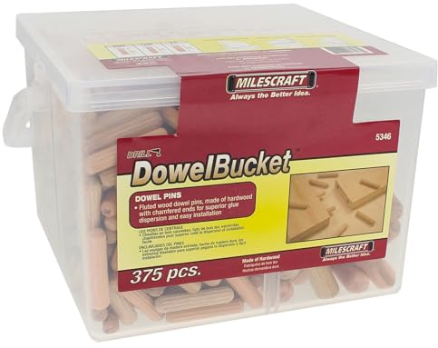 Milescraft 53460003 5346 Dowel Pin Bucket-375 Wooden Dowels-1/4in (200 pcs.) -5/16in (100pcs.)-3/8in Dia. (75pcs.) Made of Hardwood-Ideal for Woodworking Projects, Original Version