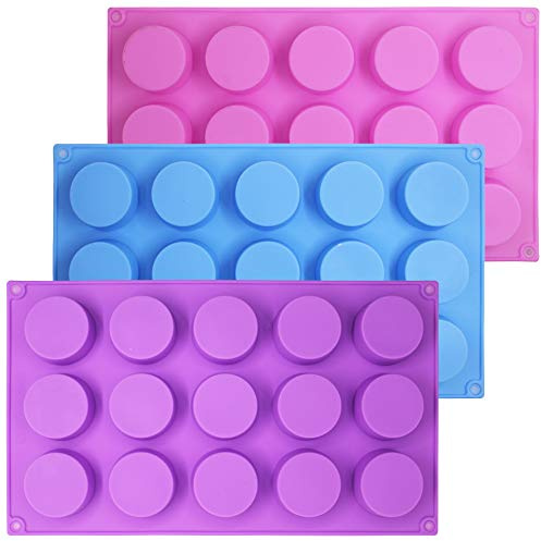 SENHAI 3 Pcs 15 Holes Cylinder Silicone Molds for Making Chocolate Candy Soap Muffin Brownie Cake Pudding Baking - Purple Blue Pink