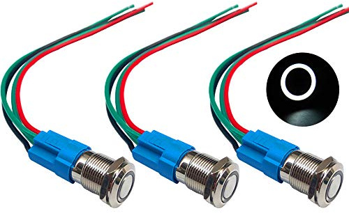 QitinDasen 3Pcs Premium 12V / 24V 3A Interruttore a Pulsante Momentaneo, 12mm Interruttore a Pulsante in Metallo con LED Bianca, Interruttore Avviamento Auto in Acciaio Inossidabile impermeabile
