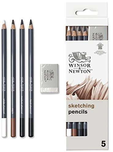 Winsor & Newton 0490009 Zeichenstifte Set - 4 Skizzenstifte in White charcoal, Sepia, Medium Charcoal, Soft Charcoal, 1 Stück (1er Pack)