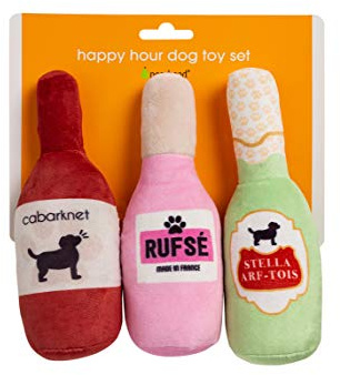 Pearhead Pet Plush Beer, Wine & Rose Dog Squeaker Toys, Set of 3