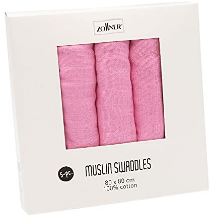 ZOLLNER Uppsättning av 5 spottdukar, 100 % bomull, 80 x 80 cm, färg rosa