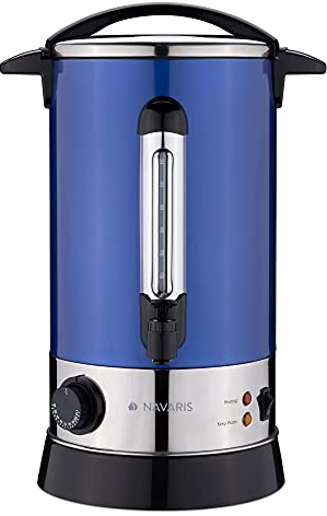 Navaris Glühweinkocher Heißwasserspender aus Edelstahl - 10l - mit Thermostat Füllstandanzeige Zapfhahn - Glühwein Heißgetränkeautomat Blau